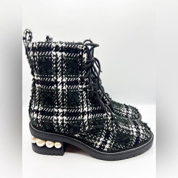 NWT Nicholas Kirkwood Casati Plaid Tweed Pearl Combat Boots 39.5 - Picture 2 of 11